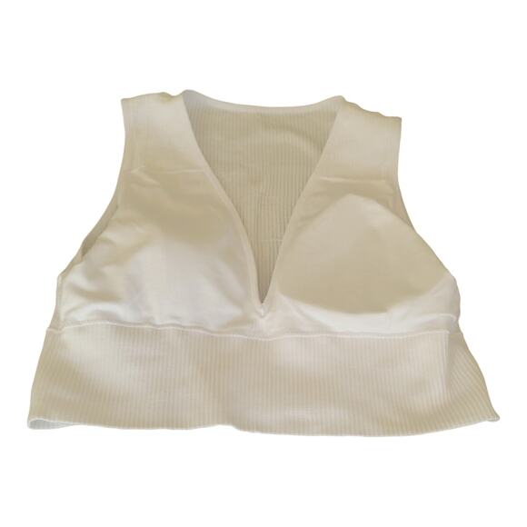 Women's Stretch White Tank Seamless Ribbed Crop Top Deep V-Neck Chest Size 30" - Picture 10 of 10